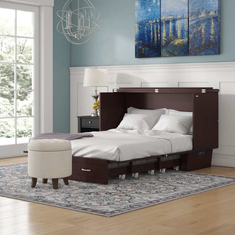 Greeson Solid Wood Storage Murphy Bed With Mattress 